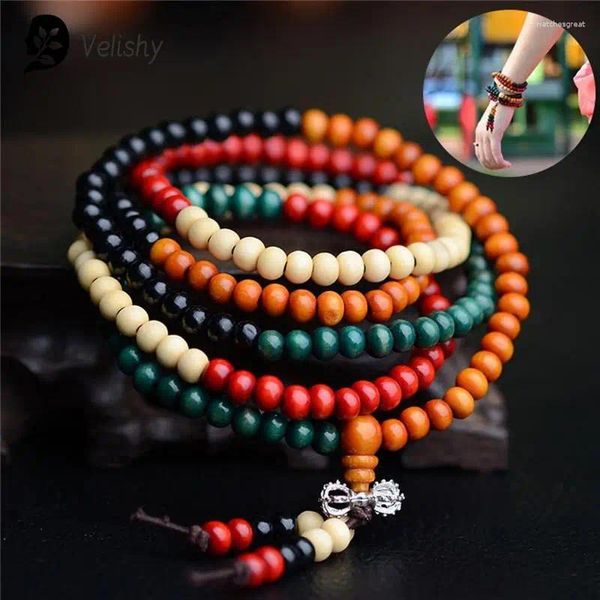 Bobas de oración de hilos malas 108 pulseras de 8 mm sándalo natural buda buda rosario unisex bangles joyas