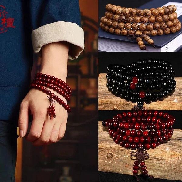 Bobas de oración de hilos malas 108 pulseras de 8 mm sándalo natural buda buda rosario unisex bangles joyas