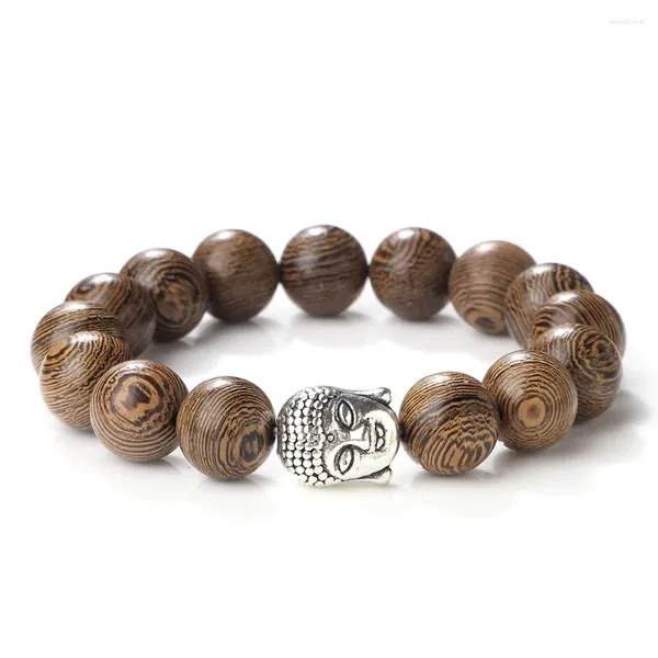 Hombres de oración de hilos Natural de madera de madera pulsera de 12 mm Tamaño de brazalete vintage Mujeres de yoga Joya Joya Pareja Homme Pulsera