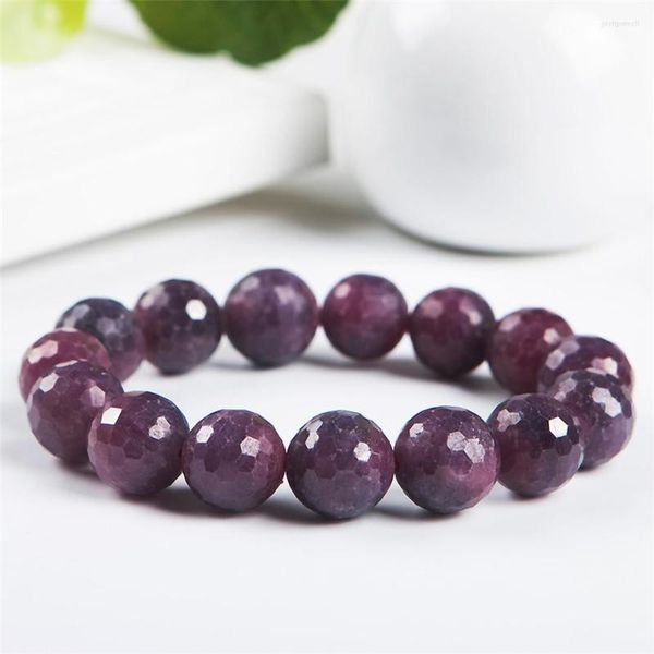 Strand Precious Natural Ru By Gems Faced Bead Bracelet 14mm Big Stretch Healing Crystal Ronda Fitness Mujer Hombre