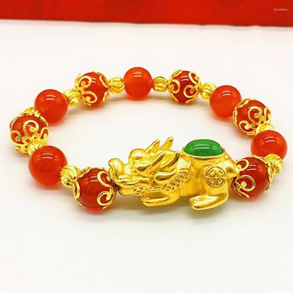 Strand Product Natural Crystal Red Beads Pulsera y Green Pixiu Pendant Jewelry Wholesale