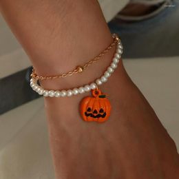 Strand Pumpkin Ensemble de bracelets en fausse perle pour femme Cadeau d'Halloween AM4464