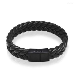 Strand Punk hommes bijoux noir tressé Bracelet en cuir en acier inoxydable fermoir magnétique Bracelets de mode Bracelets