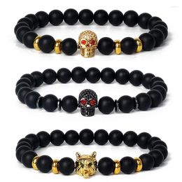 Strand Punk Wolf Bracelets porte-bonheur Hommes Nature Pierre Onyx Oeil de Tigre Pour Femmes Rouge Zircon Couronne Chakra Bijoux