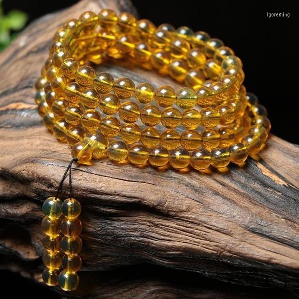 Bracelet en ambre mexicain purifié brin 7a bleu 108 perles de bouddha pour hommes et femmes Bracelet en cire d'abeille naturelle