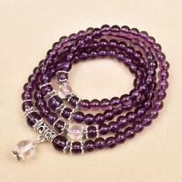 Strand Purple Crystal Glass Kralen Elastische armband 108Mala Yoga -sieraden