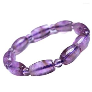 Strand Purple Crystal Natural Amethyst Pulseras elásticas Yoga Girls 10 15MM Cubo con cuentas Rectángulo Brazalete Mujeres Energy Gift