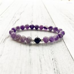 Strand Violet Quartz Et Onyx Noir Bracelet Poignet Mala Perles Protection Maître Guérisseur Mode Yoga Garder L'équilibre