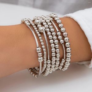 Strand Purui Bohemian Silver Color CCB Round Ball Beads Bracelet 7pcs / Set multicouche Bracles de perles pour femmes bijoux de fête de la mode