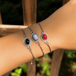 Strand PuRui Vintage Zwart Rood Wit Ovale Kralen Armband Voor Vrouwen Verstelbare Natuursteen Dozen Chain Bangle Mode-sieraden Meisje