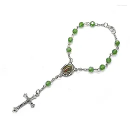 Strand Qigo Green Plastic Cross Rosary Bracelets for Men Women Religious Jewelry
