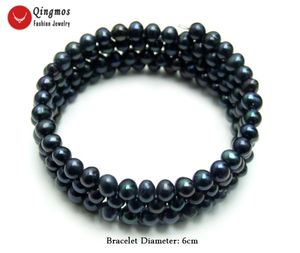 Strand Qingmos Bracelets de perles noires naturelles à la mode pour les femmes avec 4-5mm Bracelet enroulé en fil d'acier rond Fine Jewelry 28 '' Bra446 perlé
