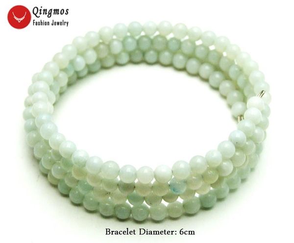 Strand Qingmos Bracelets en amazonite bleue naturelle à la mode pour les femmes avec des bijoux de bracelet enroulés en fil d'acier rond de 4 à 5 mm 28 '' Br445 brins de perles