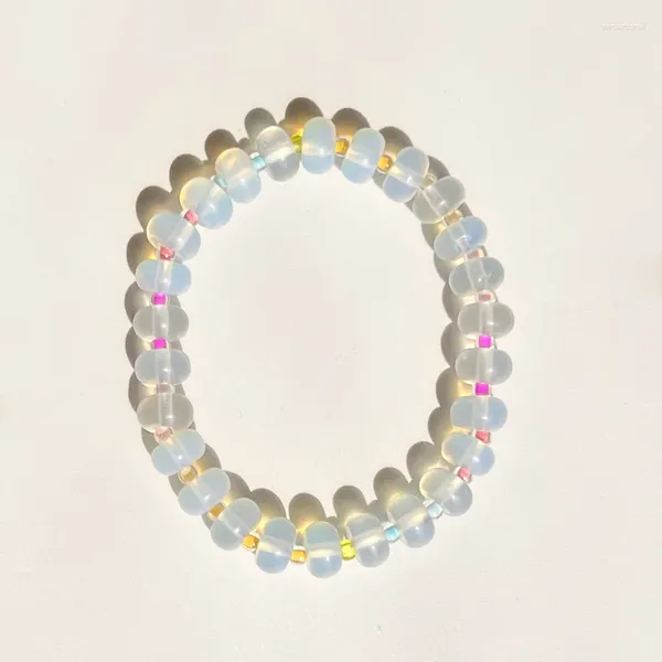 Strand Rainbow Gradient Glass Rice Perles en pierre naturelle Semi-précieuse bracelet extensible pour les femmes été faites à la main