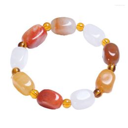 Strand Willekeurige Kleur Natuurlijke Kleurrijke Gouden Zijde Jade Armband Voor Vrouwen Mannen Jades Stenen Kralen Elastische Kralen Edelsteen Bangle Sieraden