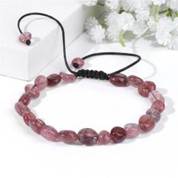 Bracelets de quartz de fraise de forme aléatoire, brin de prière de Yoga, perles naturelles en œil de tigre, Bracelet tressé en chaîne, cadeau pour femmes