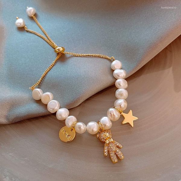 Strand Real Gold Plating Bracelet de perles d'eau douce baroque en forme spéciale Bracelets pour femmes cadeau coréen
