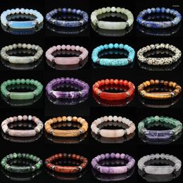 Strand Rectangle Bar Charm Bracelets Bracelets Natural Crystal Healing Stone Quartz Agate For Women Men Handmade Bangle Couples Bijoux Gift