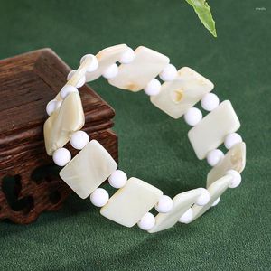 Bracelet de perles d'espacement rondes en nacre naturelle rectangulaire pour femmes, bracelets élastiques Boho, accessoires de poignet, bijoux cadeaux