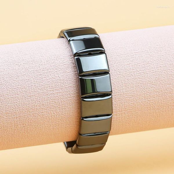 Strand Rectangular Squrae Beads Black Unisex No Magnetic Men's Stretch Bracelet Moda Natural Hematite Stone Jewelry Ornaments