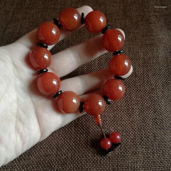 Pulsera de suministro de puesto para hombre de partícula grande con anillo único de 20 mm de ágata roja de hebra