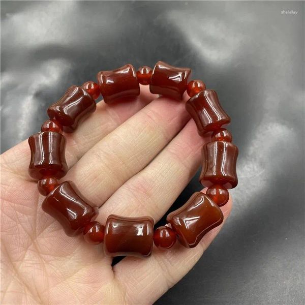 Bracelet en bambou et agate rouge pour hommes et femmes, cornaline