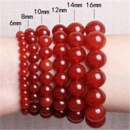 Pulsera de ágata roja de hilo, cuentas budistas naturales de 6-20M, puestos escénicos, cadena viva, estilo de cuentas chinas de suerte para la salud para hombres y mujeres