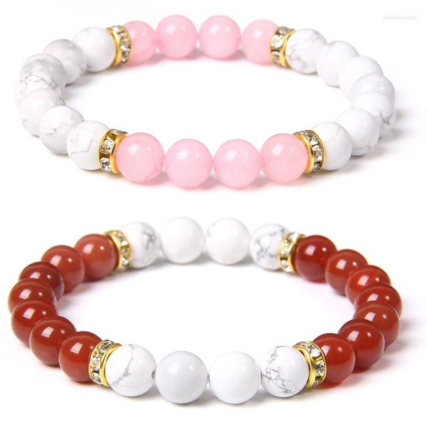 Strand Red Agates Beads Pulseras Para Mujeres Hombres White Howlite Pearl Natural Stone Bracelet Lava Rhodonite Pink Quartzs Brazaletes Joyería