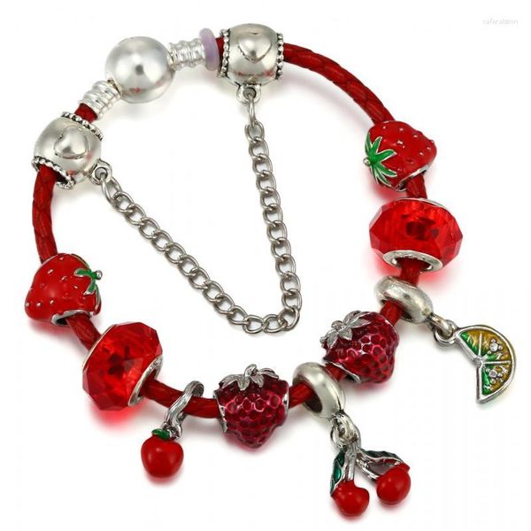 Brin rouge fruits bijoux doux verre bricolage perlé Bracelet Original filles fraise cerise accessoires de mode cadeau