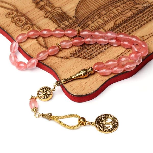 Strand Red Misbaha Stone ovale 8 12 mm Rosaire isalmique musulman 33 66 99 Perles de prière Accessoires de mode arabe Eid cadeau tasbih tasbeeh