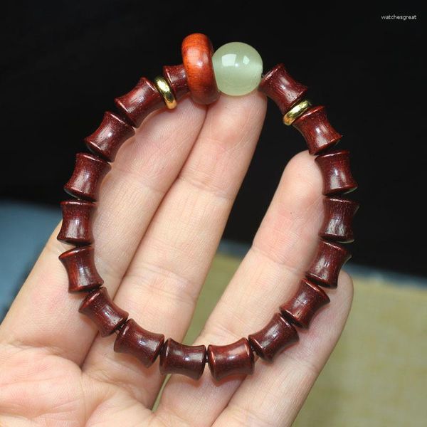 Hebra de sándalo rojo, cuentas budistas para Festival de bambú, hilo de mano, folleto, artesanía, pulsera para hombres y mujeres