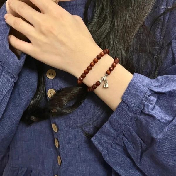 Pulsera de madera con nicho de sándalo rojo para mujer, collar exquisito con temperamento, cuentas de Buda versátiles