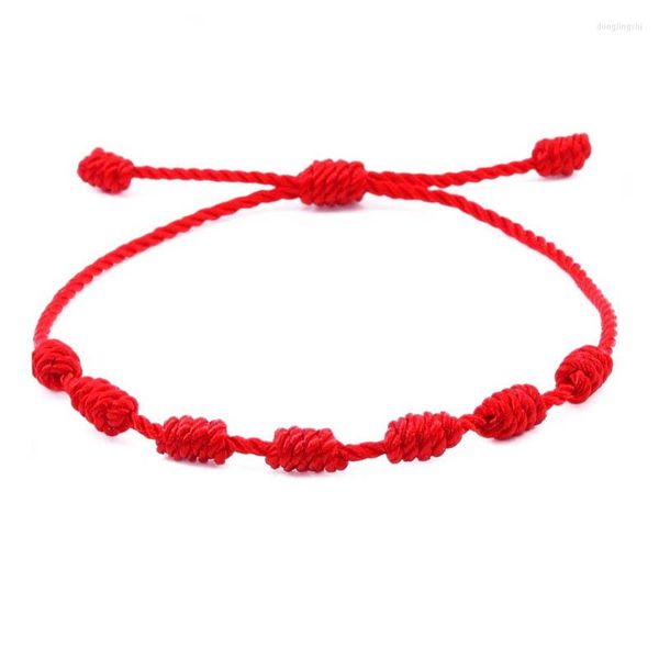 Pulseras de hilo rojo ajustables con 7 nudos, pulsera de cordón de buena suerte, amuleto para protección, amistad, hombres, mujeres, regalo de pareja