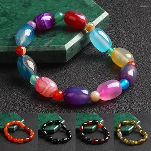 Strand Reiki Kleurrijke Kant Agaat Armbanden Voor Vrouwen Cilinder Drum Vat Vorm Gestreepte Agaat Mode Paar Sieraden