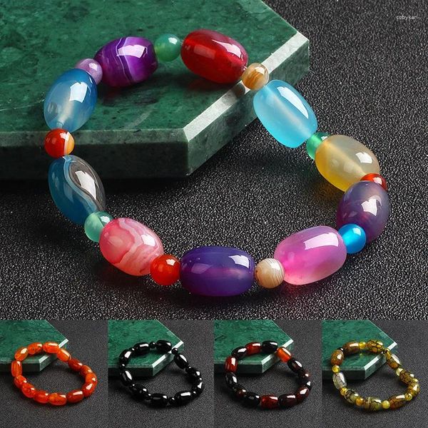 Strand Reiki coloré dentelle Agates bracelets pour femme cylindre tambour baril forme rayé Agate mode Couple bijoux
