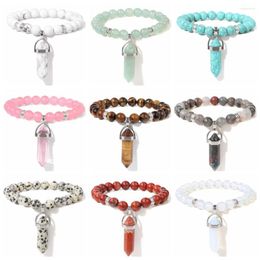 Strand Reiki Healing Hexagonal Prisma Kolumn Hänge Armband Naturligt tigeröga Sten Kristall Charm Elastiskt rep Armband Smycken Presenter