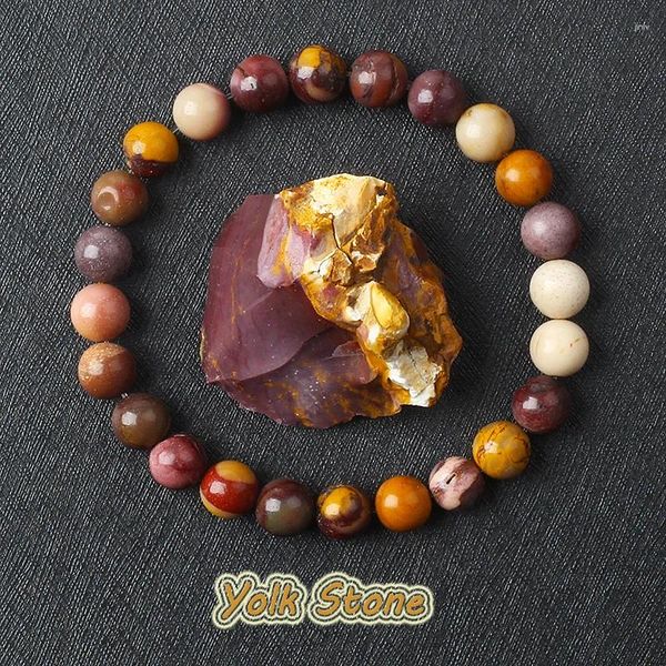 Pulseras de piedra de huevo de Reiki Mookaite para hombre, Pulsera de cuentas redondas de yema Natural Real, joyería para parejas, regalo, venta al por mayor