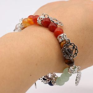 Bracelet à brins Reiki sept chakras, Agate colorée, cristal, symbole de Yoga, bijoux, breloque perlée, cadeau pour hommes et femmes