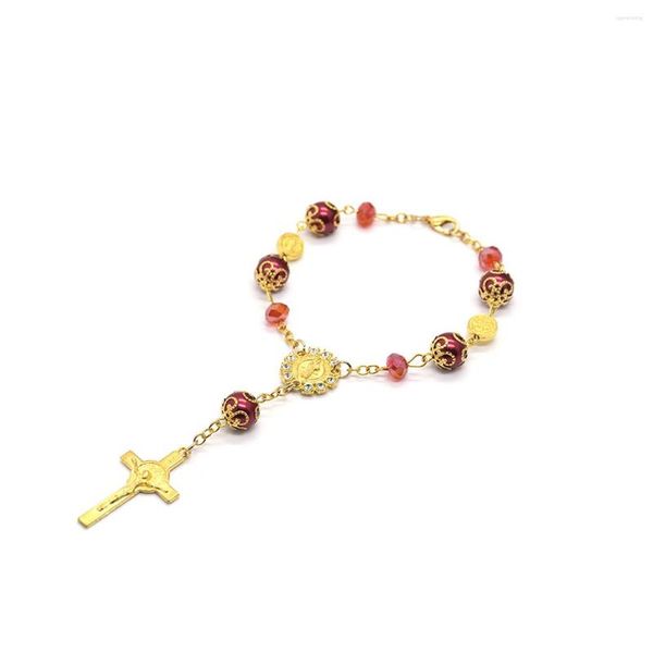 Strand religieux strass cristal métal chapelet perles Bracelet Christ jésus croix pendentif pour femmes hommes prière bijoux cadeau