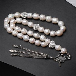 Strand Religieux Tasbih 9-10mm Naturel Perle D'eau Douce Pierre Ronde Musulman Bracelet Perles De Prière Islamique Chapelet Cadeaux
