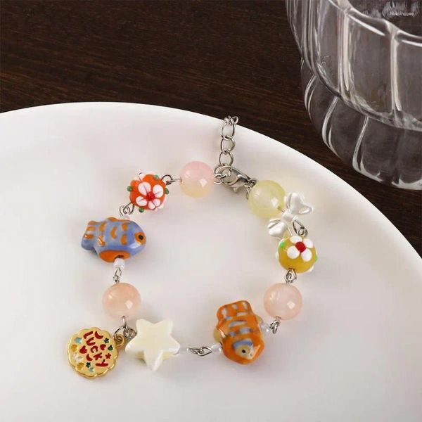 Bracelet de poisson porte-bonheur en résine, fil de verre frais, Design à la mode, corde à main en cocotier, accessoires de bijoux de fête de Style coréen