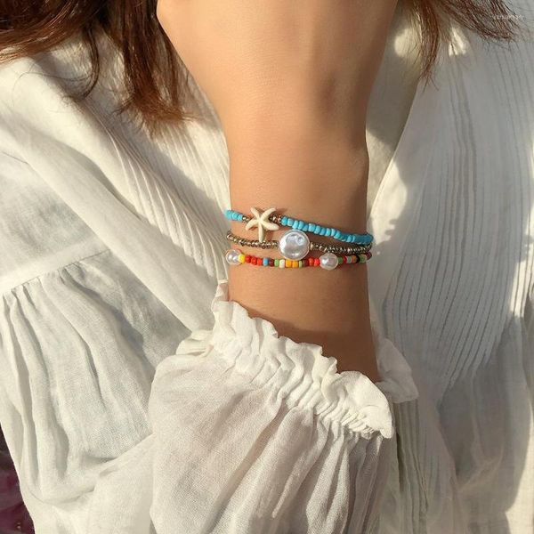 Bracelets d'amitié en résine brin multicouches pour femmes Boho Handmad perles de riz perle étoile de mer chaîne Luxuri Bracelet de perles