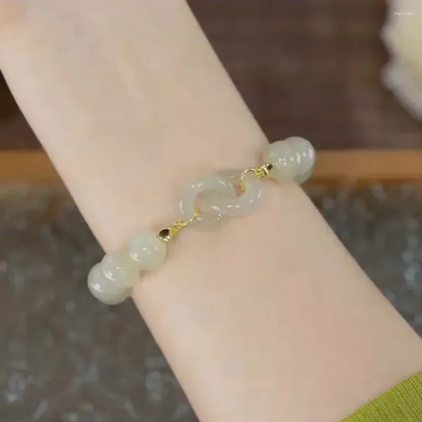 Hebra Retro atraer buena suerte con cuentas cuerda de mano amigos brazaletes coreanos pulseras mujeres pulseras chinas imitación Jade Hetian