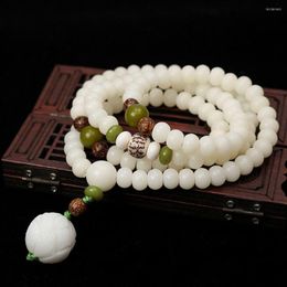 STRAND RETRO BODHI WOET BRACKET WIT JADE 108 Boeddha kralen rozenkrans lotus hanger etnische ketting sieraden geschenken