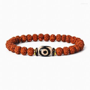 Strand Rétro Guérison Naturel Tibétain Dzi Agates Bracelets Bouddha Vajra Bodhi Oeil De Tigre Chanceux Femmes Rudraksha Bijoux