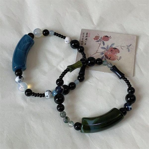 Pulsera de bambú de Jade de oliva de imitación Retro para mujer, pulsera de estilo chino hecha a mano con cuentas, joyería de regalo para pareja
