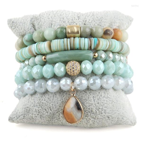 Strand RH-Conjunto de pulseras con cuentas bohemias para mujer, conjunto de 5 pulseras apiladas en azul y verde, joyería Bohemia para cumpleaños y amigos