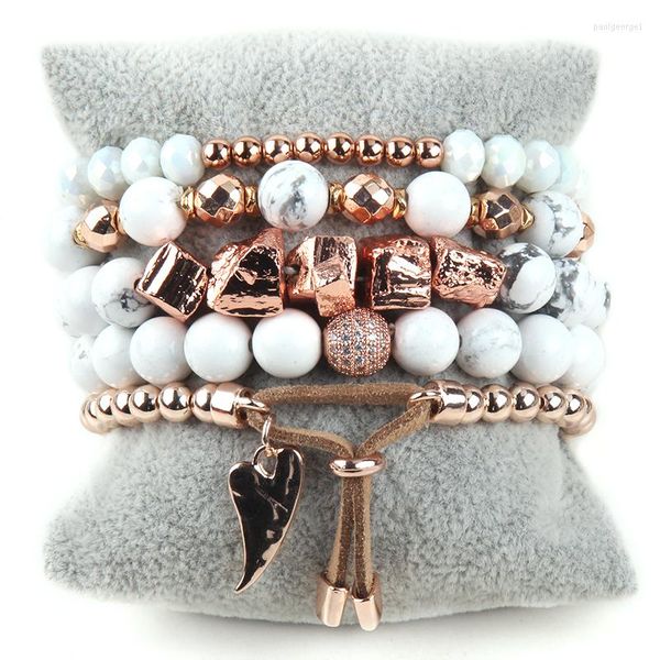 Strand RH moda Bohemia joyería con cuentas Color blanco 5 piezas Multi Stack pulseras de piedra conjunto para mujeres regalo de Festival