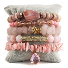 Strand Rh Fashion Bohemia Bijoux accessoires en pierre perlé et charme Crystal Charm 5pc Bracelets Stretch Bracelets Set pour les femmes Cadeau