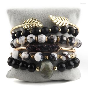 Strand RH mode bohême bijoux accessoire pierre perlée et Druzy bracelet 6pc pile Bracelets extensibles ensemble pour les femmes cadeau